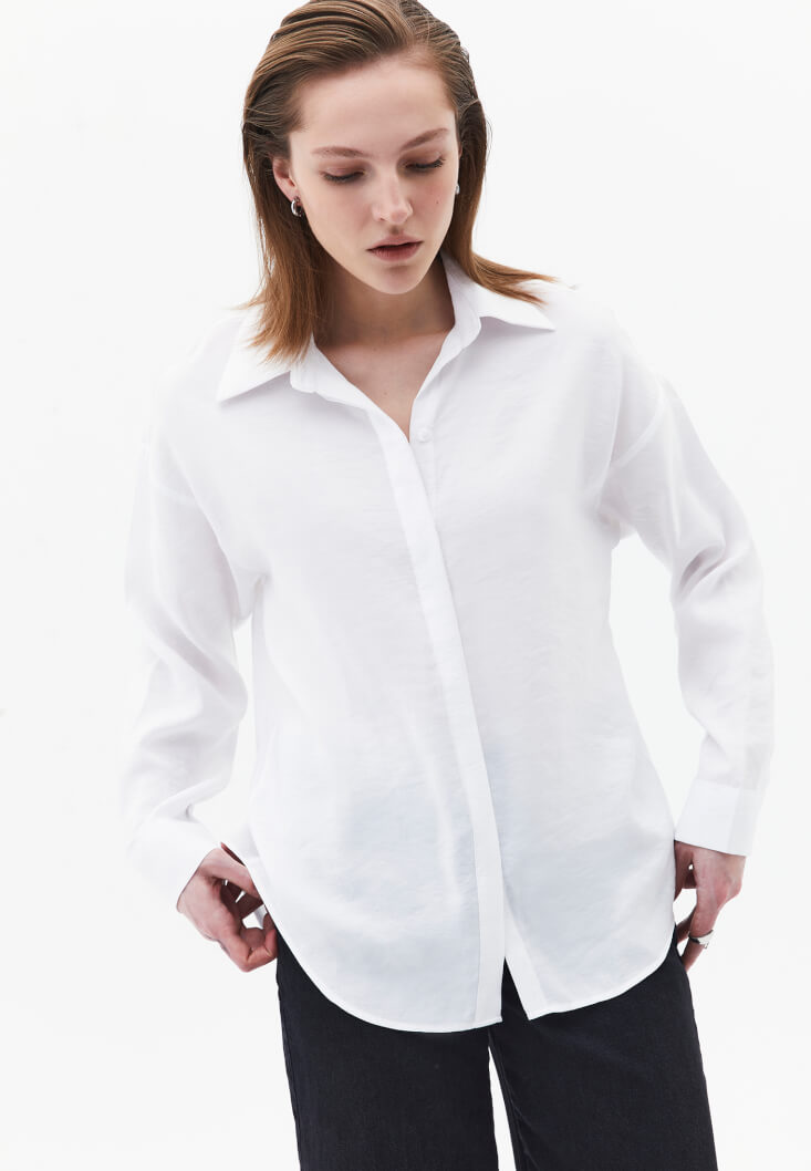 Beyaz Modal Oversize Gömlek