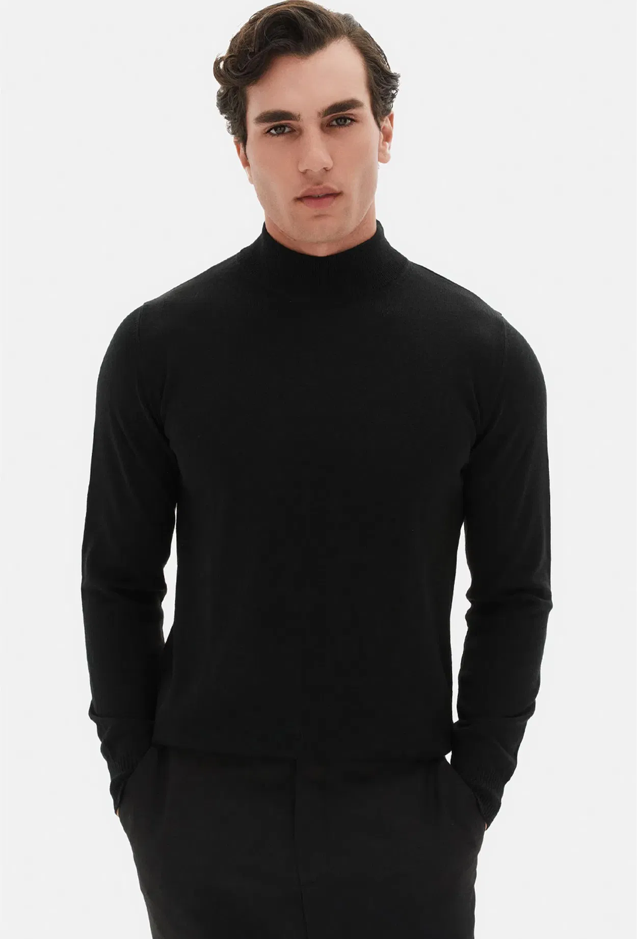 Regular Fit Siyah Düz Örgü Kazak